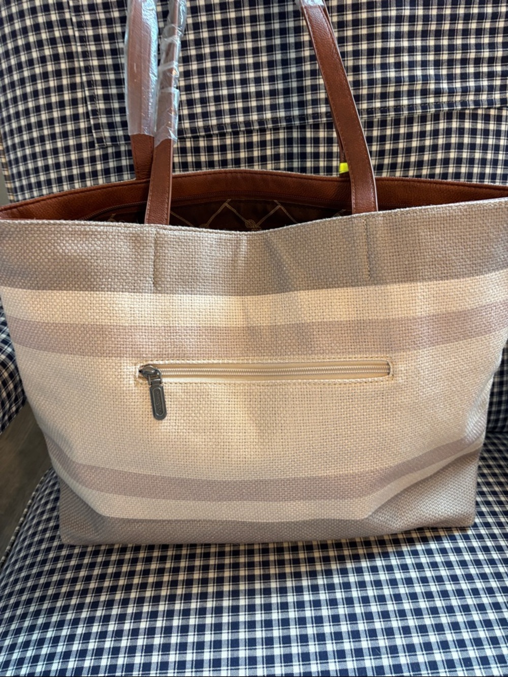 Wrangler Beige and Brown Striped Canvas Tote - Picture 4 of 8